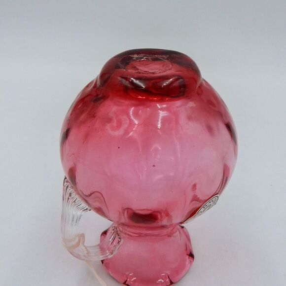 Pilgrim Glass Handblown Cranberry Vase Pitcher Optic Clear Handle 4.5 In Tag - Picture 10 of 10